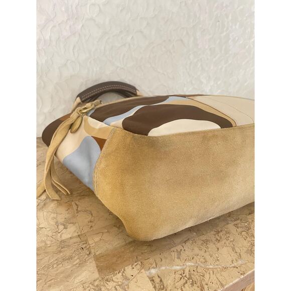 COACH #10113 Hampton tote bag Scarf print tan blue brown signature purse Y2K - Picture 7 of 10